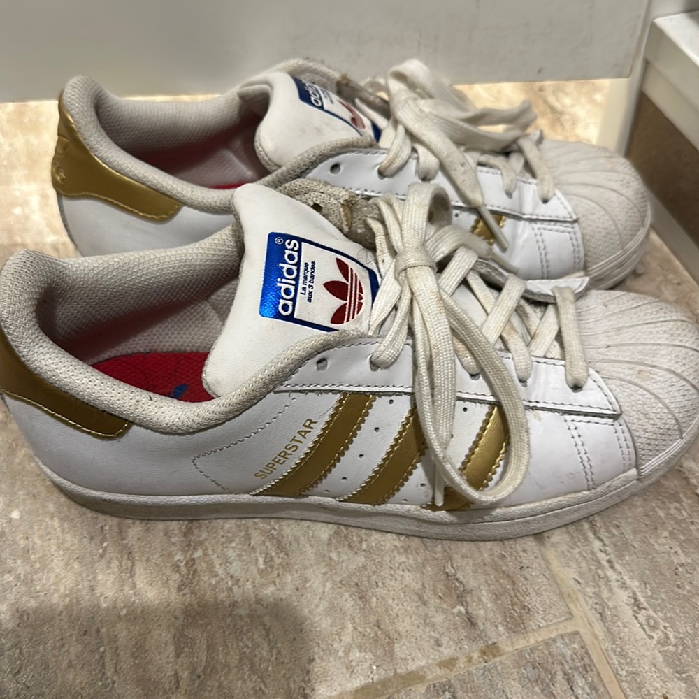 Adidas white and Gold superstar